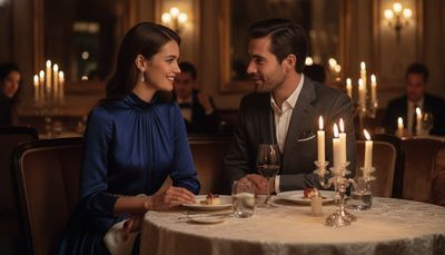 Selbstbewusste Frau führt authentisches Gespräch mit Mann im eleganten Restaurant